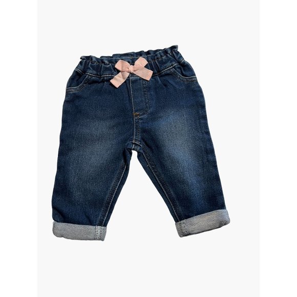 First Impressions Dark Blue Denim Jeans with Pink Bow - Picture 1 of 4